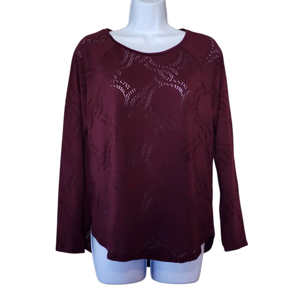 LOGG H&M Womens Pullover Top Size M Burgundy Eyelet Long Sleeve Tunic